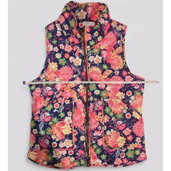 Peach Love California Womens Floral Puffer Vest Small Full Zip 2‎ Front Pockets - Picture 6 of 7